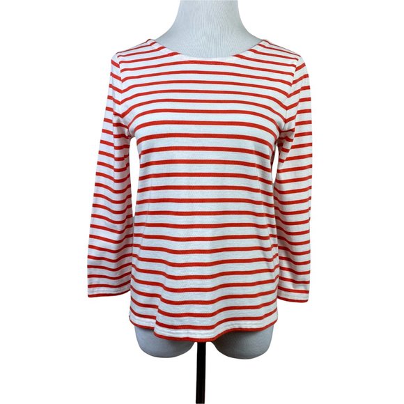 J. Crew Tie‎ Back Top XS Striped Mariner Cloth 3/4 Sleeve 100% Cotton - Picture 1 of 10